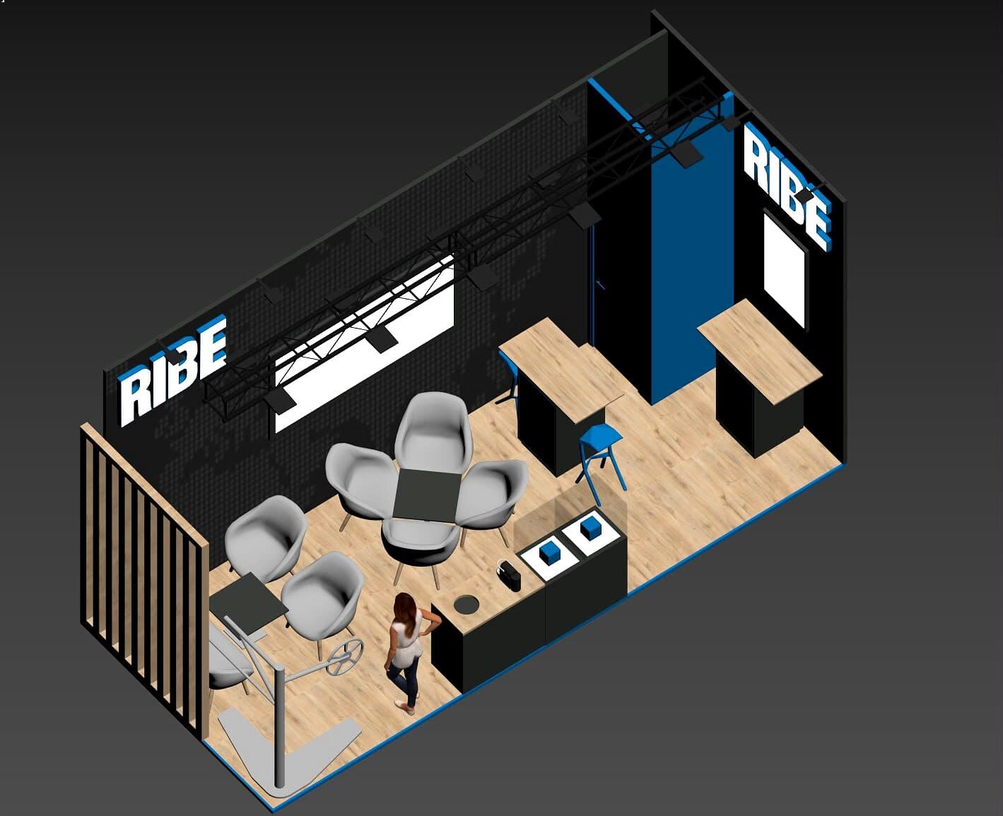 3D-Visualisierung eines Messestands vor dem Bau